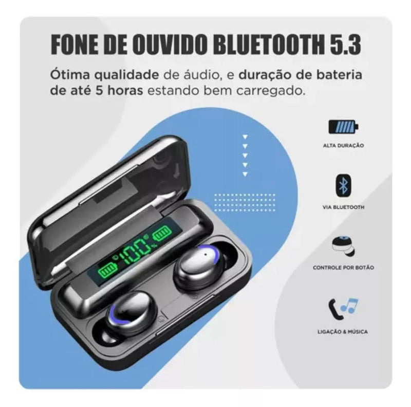 Fone de Ouvido F9-5 TWS Bluetooth 5.0 Display LCD Sem Fio