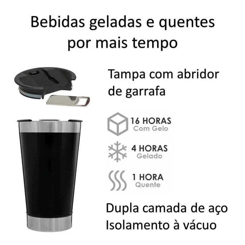 Copo Térmico 473ml Com Tampa Abridor Inox