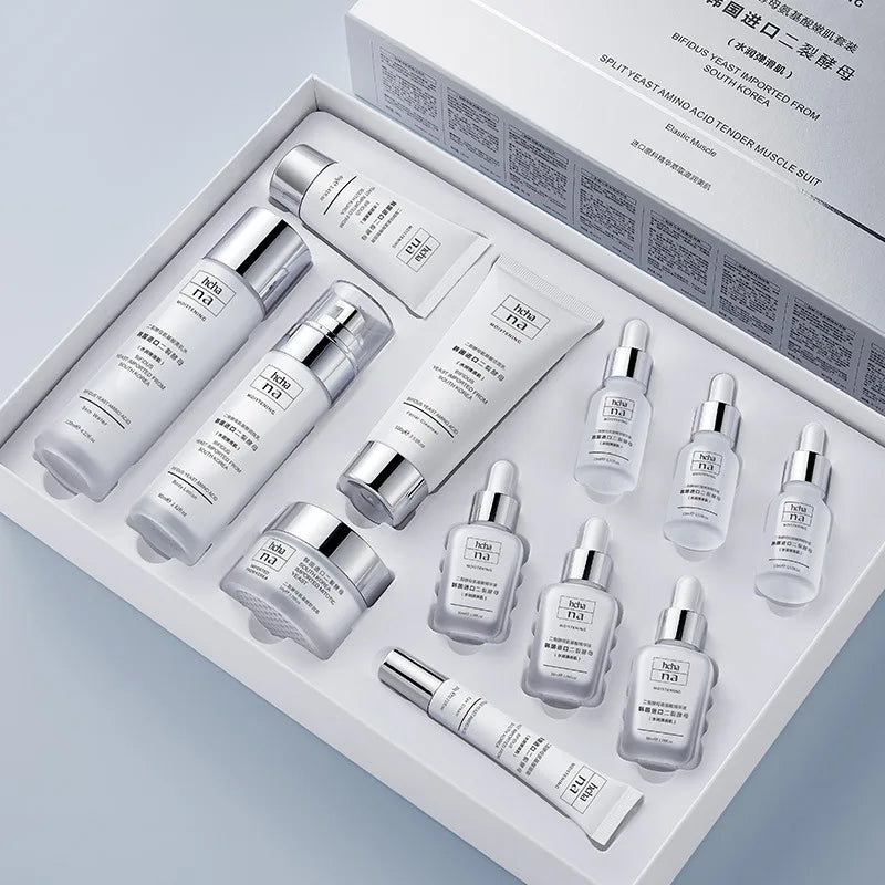 Yeast Amino Acid 12PCS Facial Skin Care Set Repair Anti-Aging Anti-Wrinkle Moisturizing Face Cream Eye Essence Cleanser Products