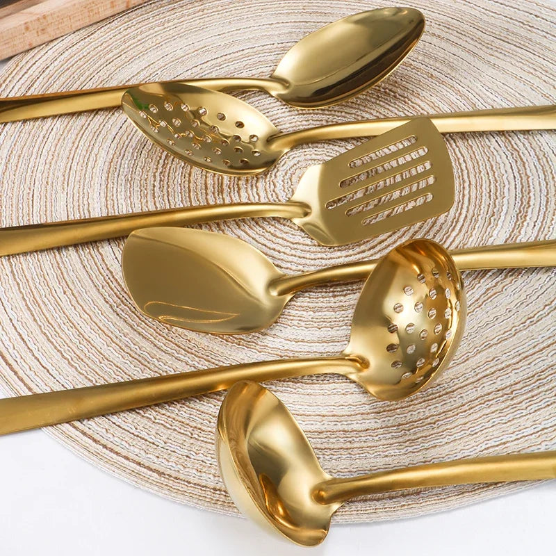 6pcs Stainless Steel Dinnerware Set Home Creative Korean Cutlery Golden Spoon Korean-style Hot Pot Cutlery Set Kitchenware Set