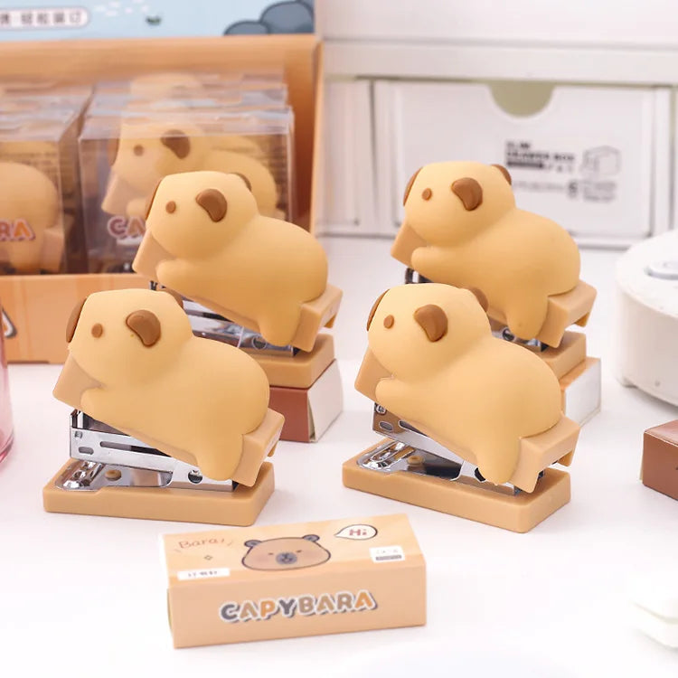 Conjunto 1Pcs Mini Grampeador 3D de Capivara com Grampos - Ferramentas de Encadernação, Material Escolar e de Escritório, Estilo de Cartoon.