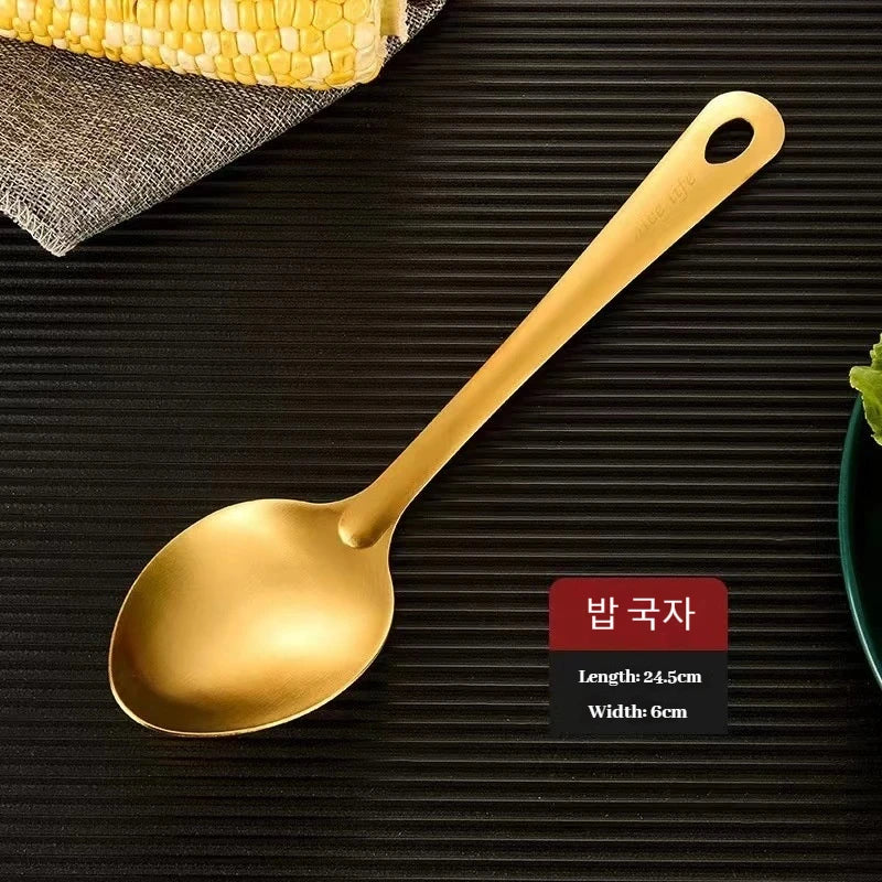 6pcs Stainless Steel Dinnerware Set Home Creative Korean Cutlery Golden Spoon Korean-style Hot Pot Cutlery Set Kitchenware Set