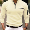 Spring Fashion Zipper Design Polo Shirts 2024 Casual Solid Color O-Neck Tees Pullover Fashion Men Clothing Long Sleeve