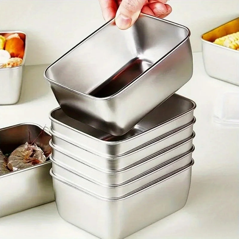 1Pcs 600ml Stainless Steel Refrigerator Food Storage Box with Plastic Lid Prepare Food Freshness Preservation Box Picnic Box