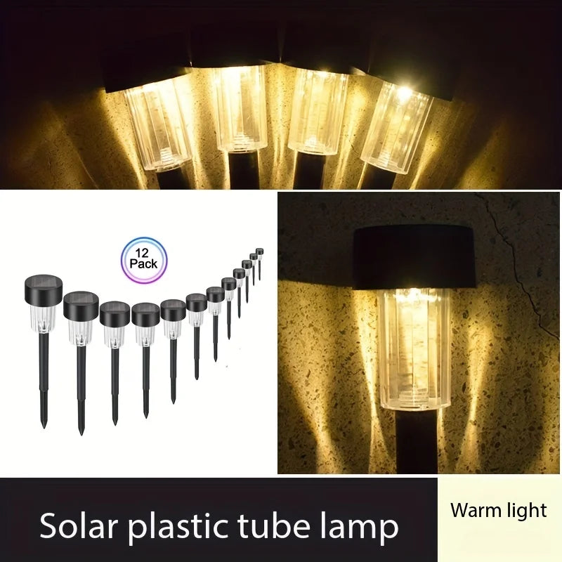 Pacote com 12 Luzes Solares para Externo, Luz Solar para Jardim, Iluminação LED para Paisagem, Luzes à Prova d'Água para Caminho, Decoração para Caminho, Gramado, Pátio e Quintal.