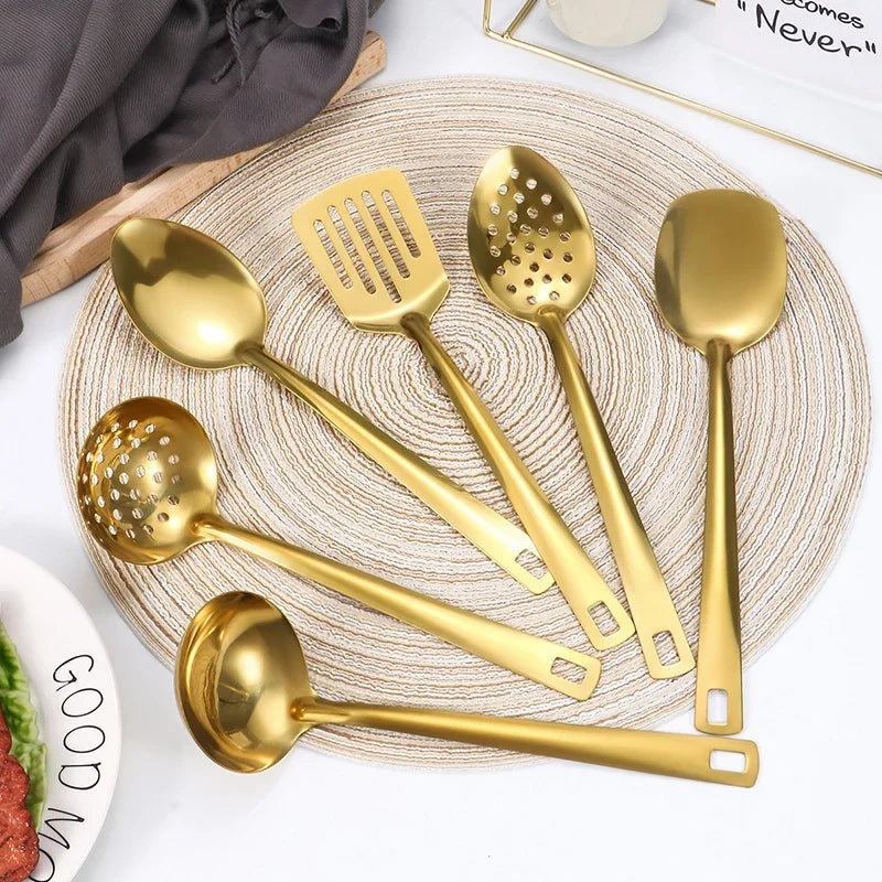 6pcs Stainless Steel Dinnerware Set Home Creative Korean Cutlery Golden Spoon Korean-style Hot Pot Cutlery Set Kitchenware Set