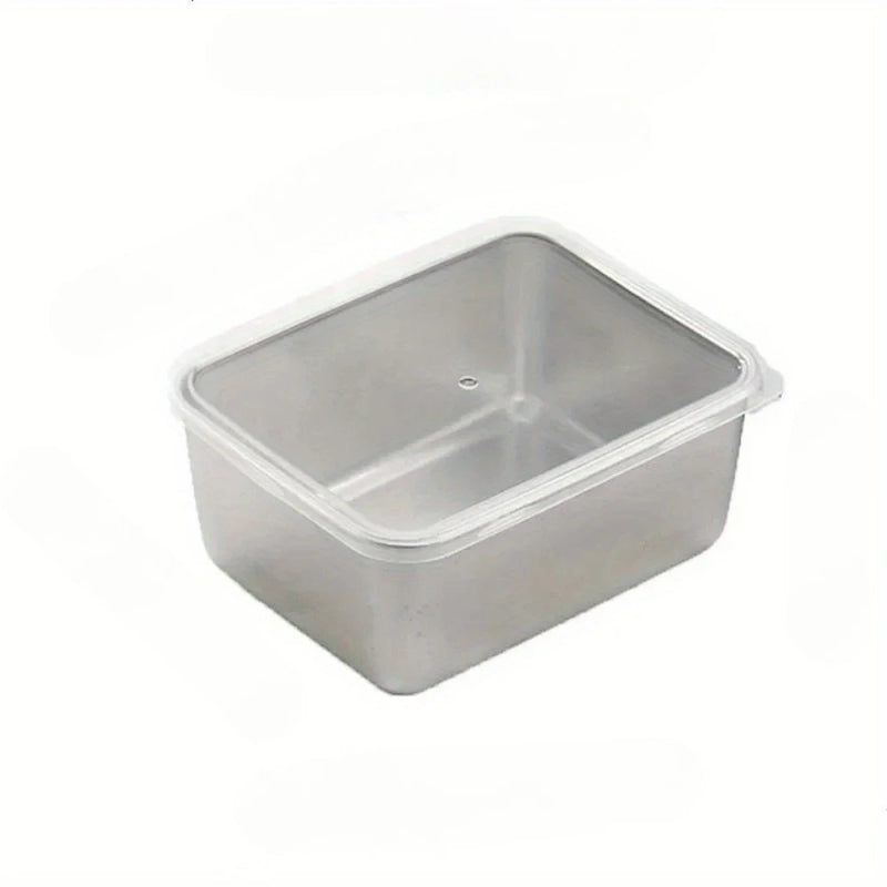 1Pcs 600ml Stainless Steel Refrigerator Food Storage Box with Plastic Lid Prepare Food Freshness Preservation Box Picnic Box