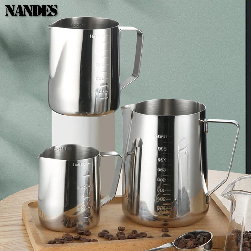 Stainless Steel Milk Frother Jug Coffee Milk Frothing Jug Latte Pitcher Measurement Jug Espresso Barista Tool Coffee Accessories