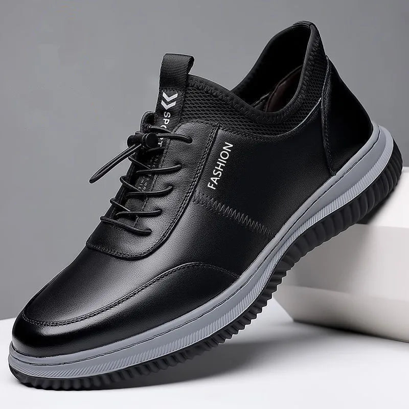 Tênis Masculino de Couro à Prova d'Água, Sapatos de Plataforma para Negócios, Bico Redondo, Confortáveis, Antiderrapantes, Tênis Externos, Zapatillas Hombre