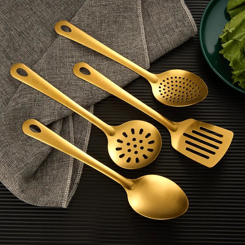 6pcs Stainless Steel Dinnerware Set Home Creative Korean Cutlery Golden Spoon Korean-style Hot Pot Cutlery Set Kitchenware Set