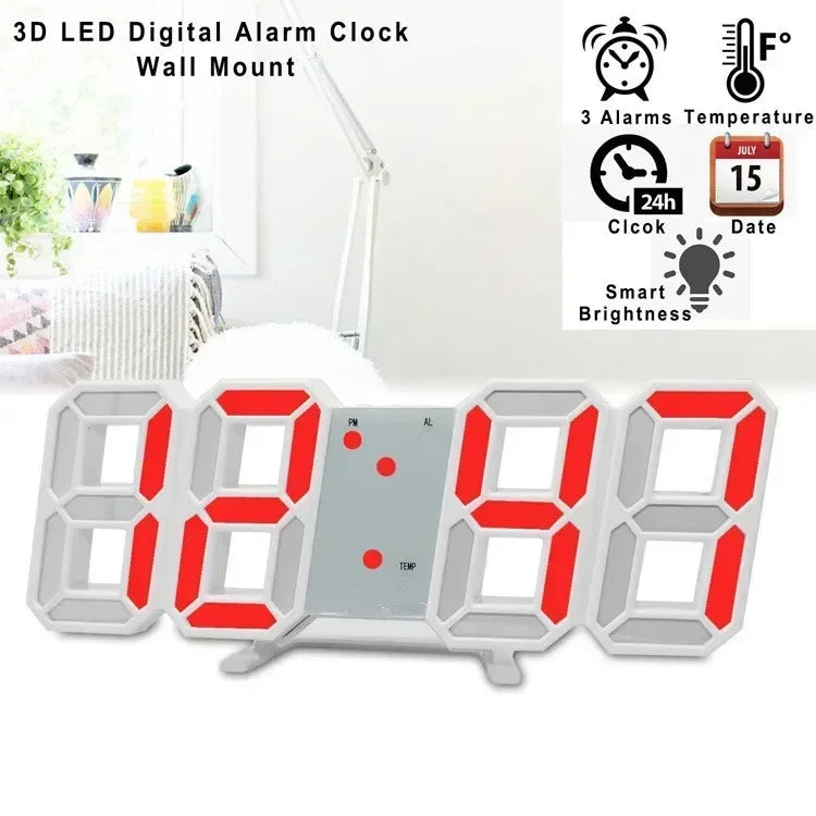 Relógio de Parede 3D com LED, Relógio Digital, Decoração Suspensa, Decoração para Quarto, Iluminação Noturna para Interior, Modo Grande.