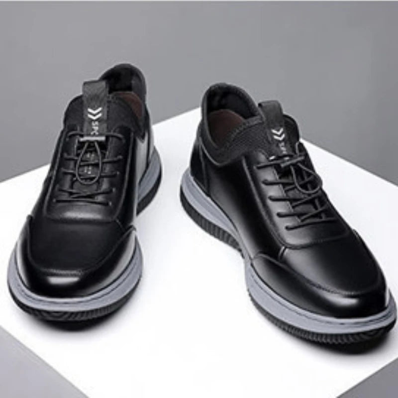 Tênis Masculino de Couro à Prova d'Água, Sapatos de Plataforma para Negócios, Bico Redondo, Confortáveis, Antiderrapantes, Tênis Externos, Zapatillas Hombre