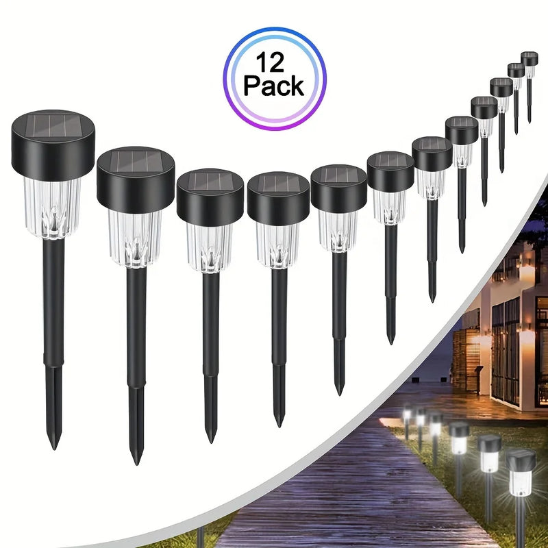 Pacote com 12 Luzes Solares para Externo, Luz Solar para Jardim, Iluminação LED para Paisagem, Luzes à Prova d'Água para Caminho, Decoração para Caminho, Gramado, Pátio e Quintal.