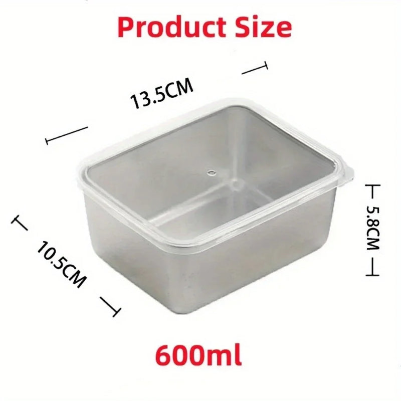 1Pcs 600ml Stainless Steel Refrigerator Food Storage Box with Plastic Lid Prepare Food Freshness Preservation Box Picnic Box