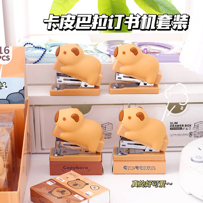 1Pcs 3D Capybara Mini Stapler Set with Staples Cute Cartoon Paper Binder Stationery Office Binding Tools School Supplies