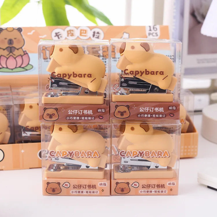 Conjunto 1Pcs Mini Grampeador 3D de Capivara com Grampos - Ferramentas de Encadernação, Material Escolar e de Escritório, Estilo de Cartoon.