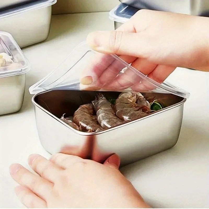 1Pcs 600ml Stainless Steel Refrigerator Food Storage Box with Plastic Lid Prepare Food Freshness Preservation Box Picnic Box