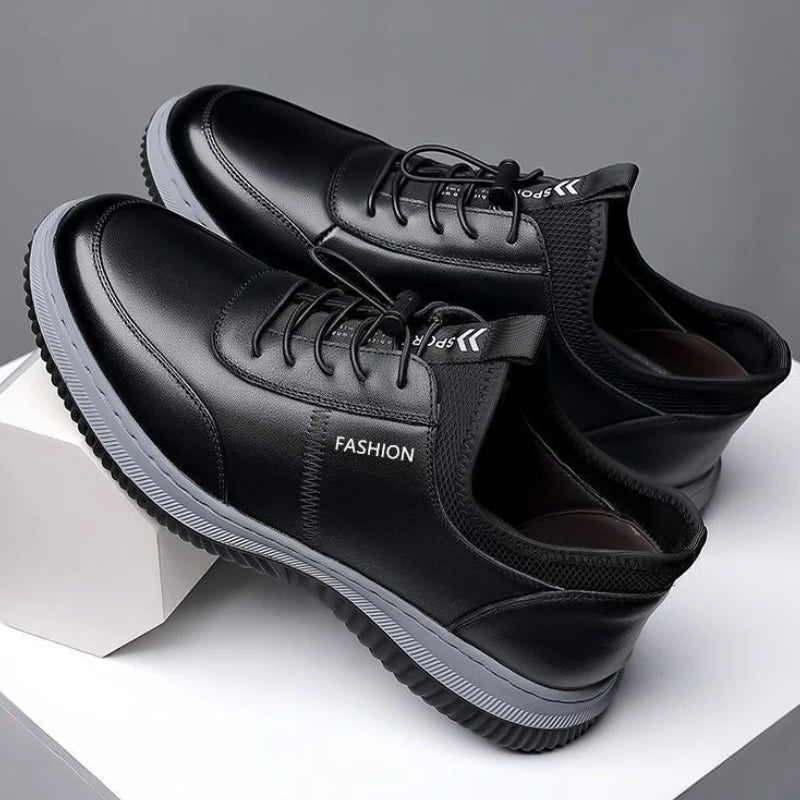 Tênis Masculino de Couro à Prova d'Água, Sapatos de Plataforma para Negócios, Bico Redondo, Confortáveis, Antiderrapantes, Tênis Externos, Zapatillas Hombre